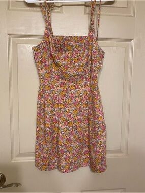 NWOT Floral Pink and Yellow Sundress with Spaghetti Tie Straps
